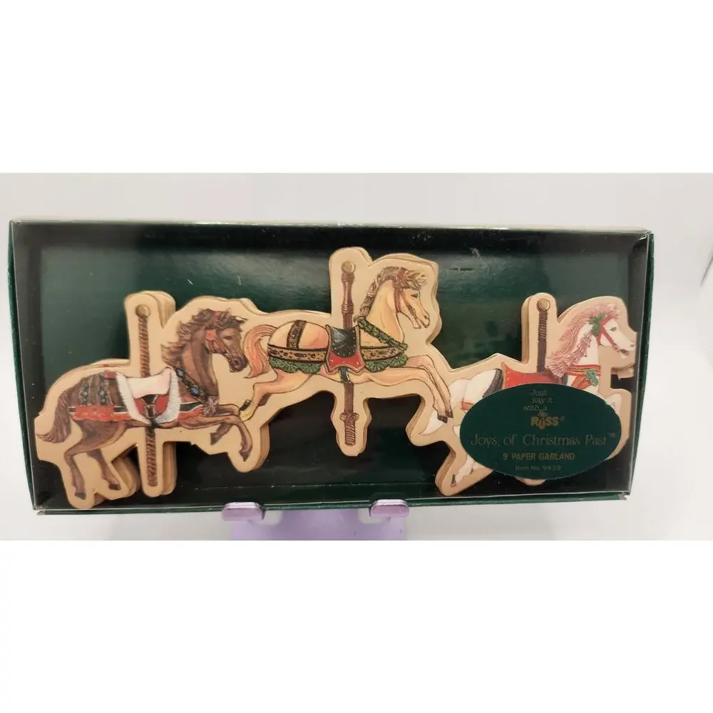 Lot of 2 Russ Paper Garland Cutouts Holiday Soldiers Carousel Horses NIB VTG